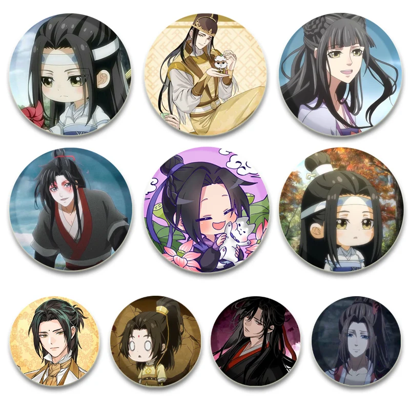 Anime Mo Dao Zu Shi Brooches 32/44/58mm Lan Zhan Wei Ying Pins Lan Wangji Wei Wuxian Badge Cartoon Bag Accessories Jewelry Gifts