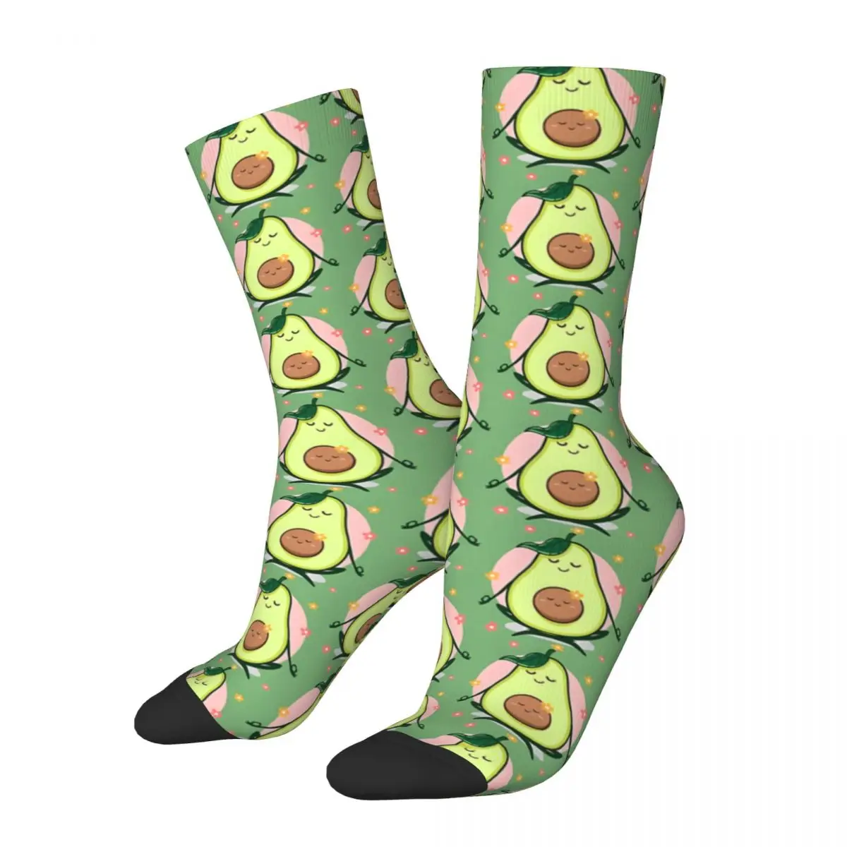 

Funny Crazy Sock for Men Meditation Hip Hop Vintage Avocado Yoga Happy Seamless Pattern Printed Boys Crew compression Sock