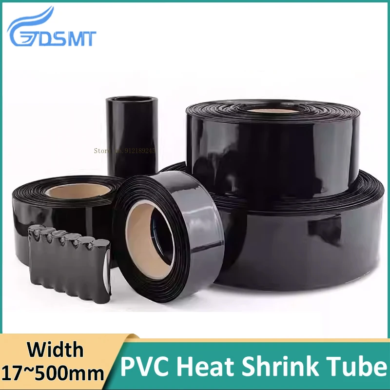 Black PVC heat shrink tube battery heat shrink film 18650 Lipo Battery cover insulation flame retardant Width 17mm~500mm