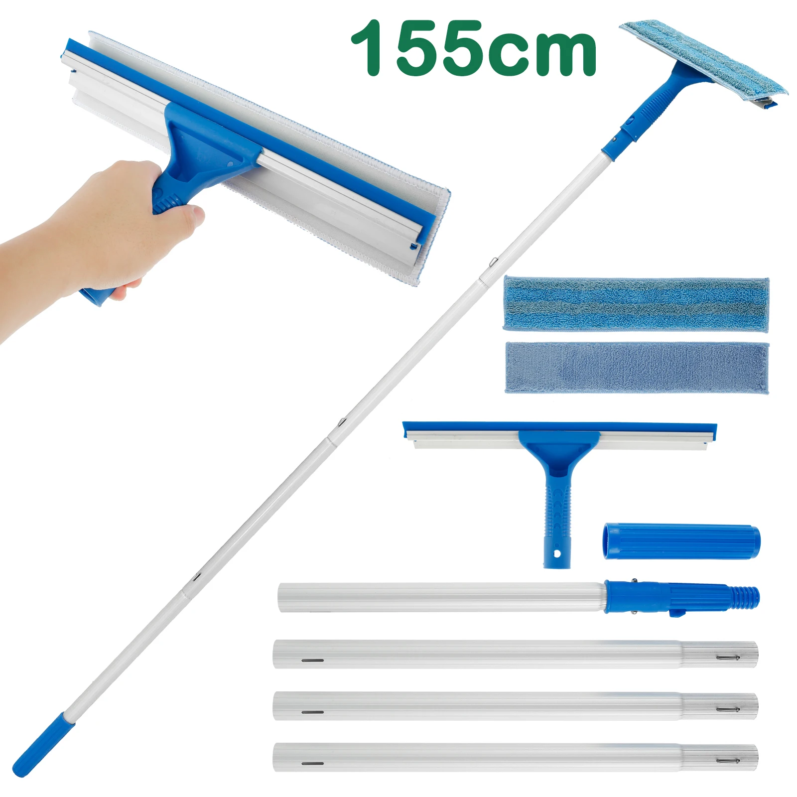 Window Cleaning Brush Adjustable Extended Handle Double-sided Glass Cleaner Mop with Silicone Squeegee for Home Cleaning Tool