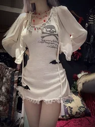 Hikigawa Chic Fashion Women Sweet Gothic Skull Print Camisole Dresses Streetwar Summer Y2k Sexy Sleeveless Slim Vestidos Mujer