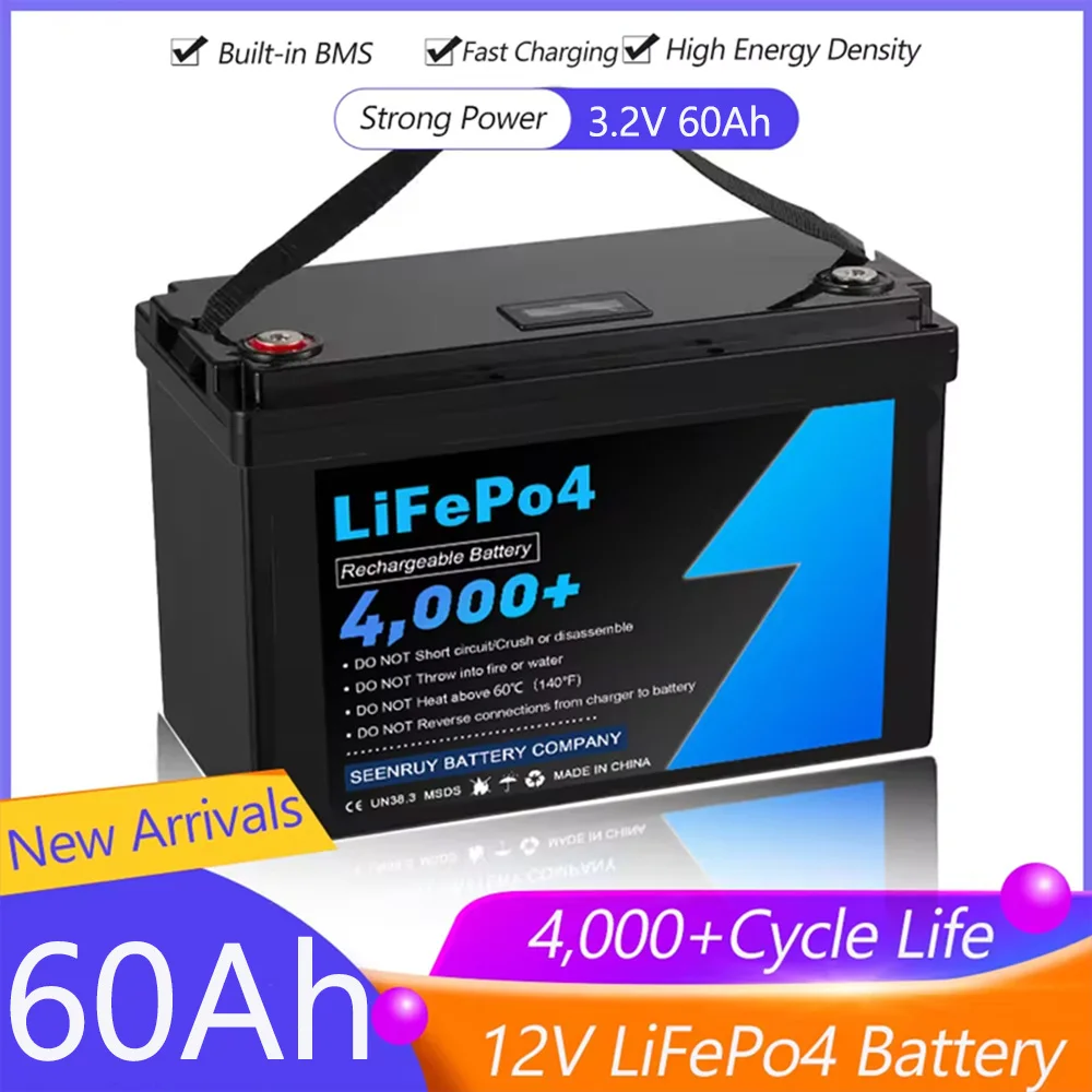 Batteria al litio ferro fosfato 12V 60Ah LiFePO4 con BMS per camper camper carrelli da golf solari marini