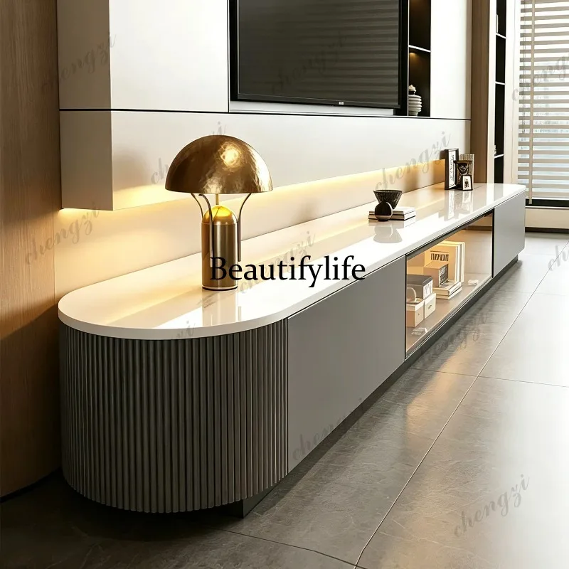Z138 rock slab TV cabinet living room home 2026 new model, simple floor coffee table TV cabinet combination