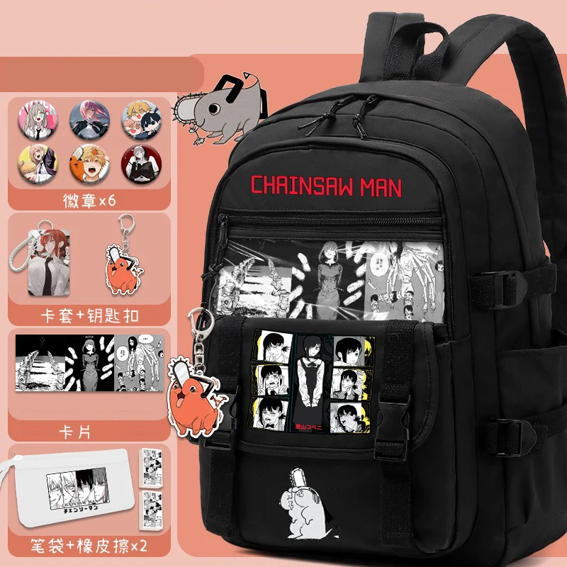 31×44×13cm Black White, Chainsaw Man, Anime, Student Kids Teens School Bags Large Capacity Mochilas Gift, Backpacks, Girls Boys