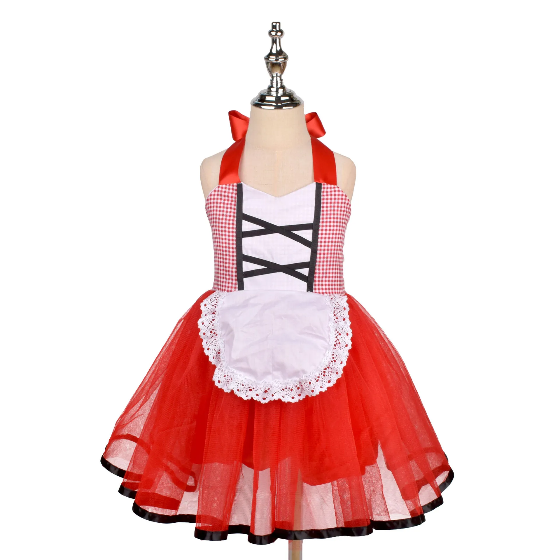 Red Sweet Country Style Tulle Sleeveless Tutu Dress With Headband Basket For Halloween Masquerade Party Stage Performance Outfit