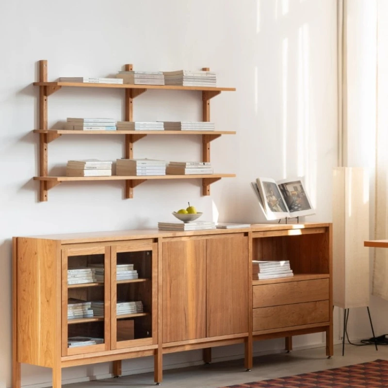 

Wall shelf, multi-scene simple pure solid wood small apartment wall storage rack, display rack