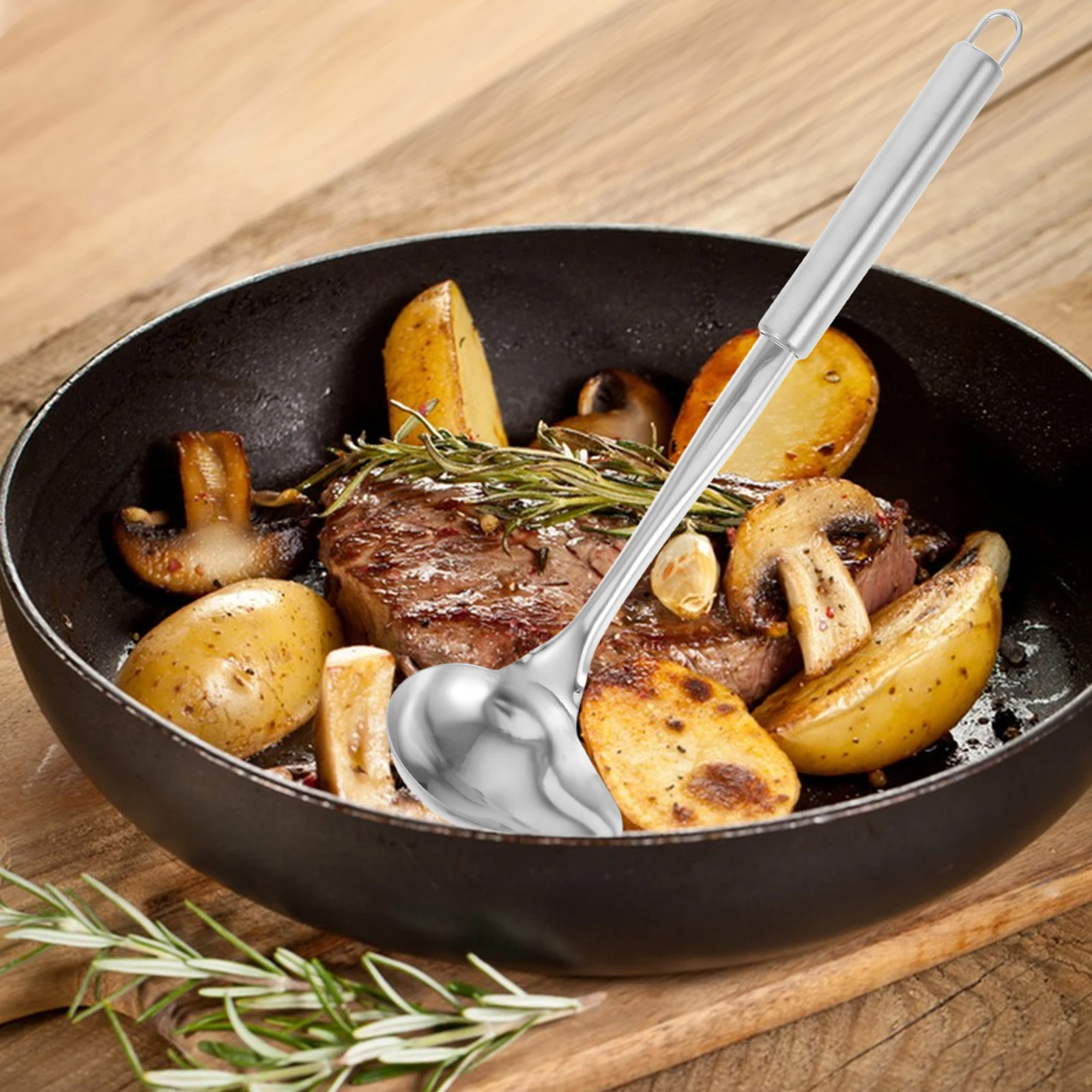 

2pcs Premium Duckbill Stainless Steel Soup Ladle Long Handle Sauce Spoon Deep Drink Spoon Hanging Hole Heat Resistant