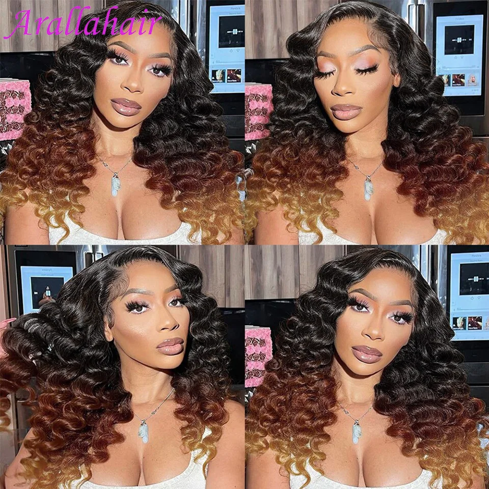 Highlight Ombre HD Lace Front Human Hair Wigs For Black Women 13x4 Loose Deep Wave Lace Frontal Wig Pre Plucked Colored T1B/4/27