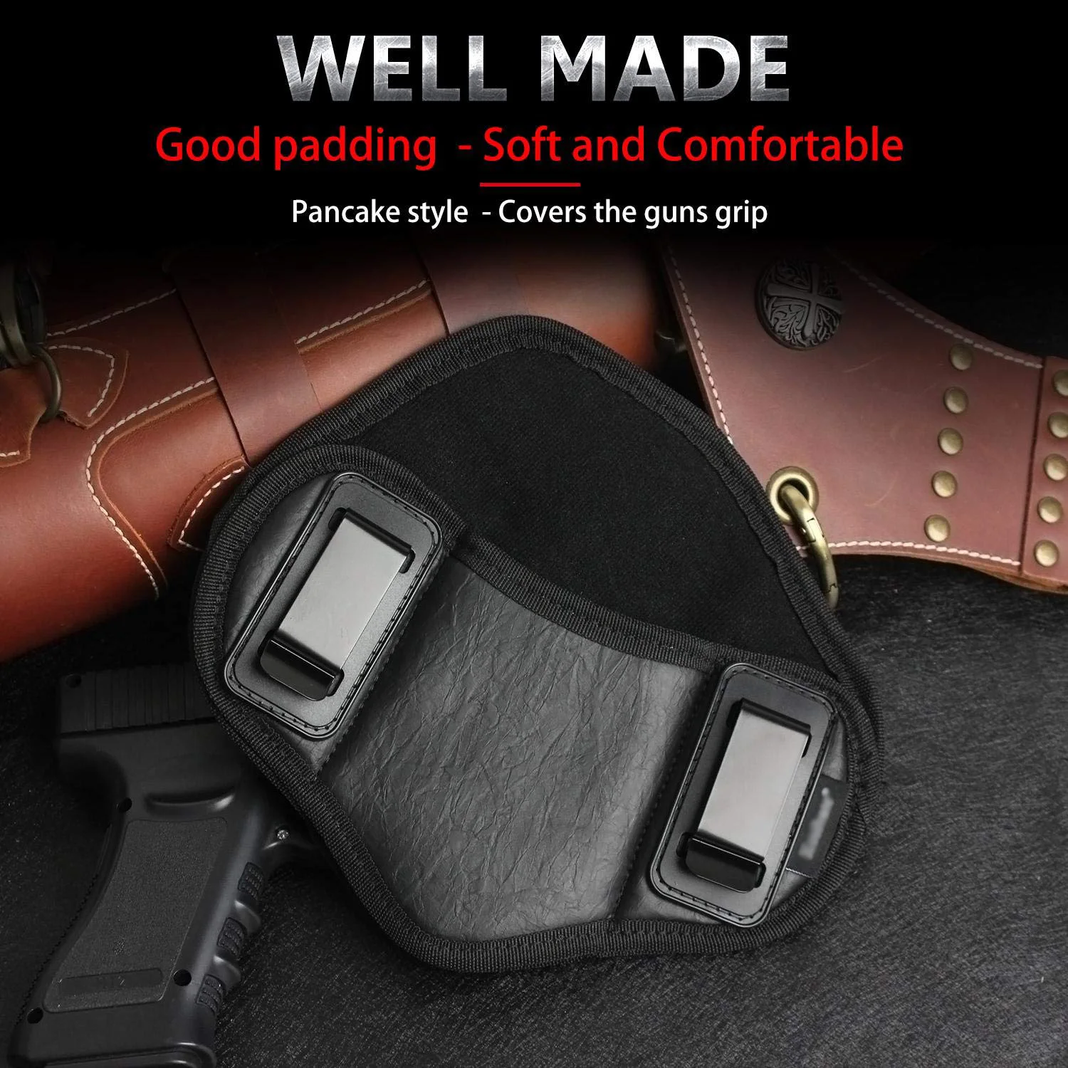 Tactical Pancake Holster, Gun IWB PU Leather Holster Compatible with G19 23 32 26 27 30 33,M&P Shield,XDs,P320,Concealed Carry