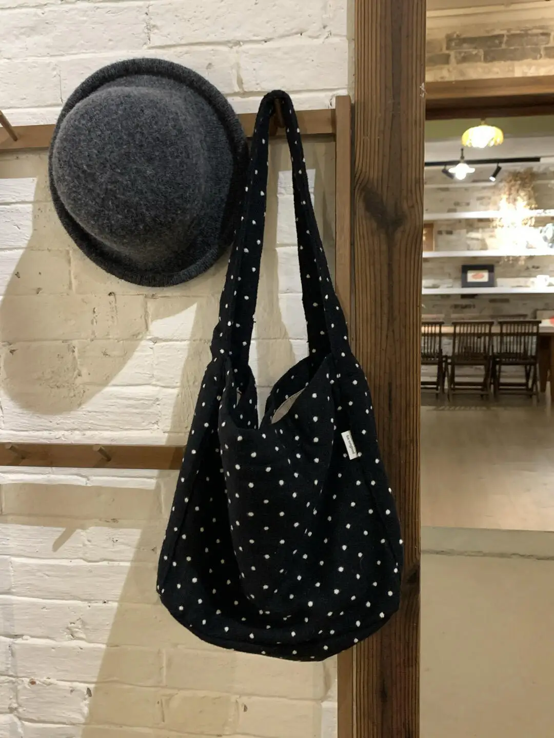 

Korean Sle Large Capaci Polka Dot Woolen Tote Bag Casual Versatile Single oulder Bag Simple Faion Soft Handle for Women
