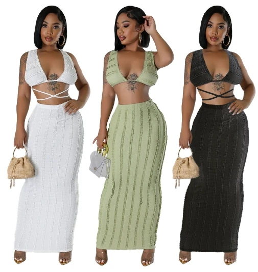 Women's cowhide lace sleeveless shoulder strap back skirt set fashionable and sexy 2025 summer new women's clothing