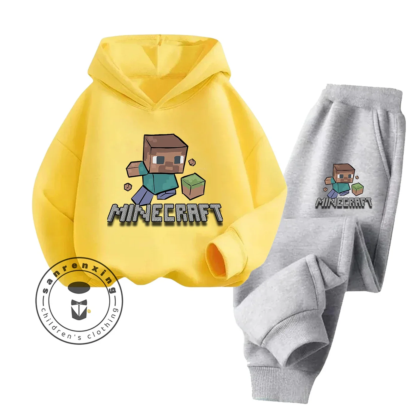 2025 رائجة البيع Minecraft الكرتون المطبوعة هوديي مجموعة موضة للأطفال المراهقين بنين بنات عادية الخريف الشتاء