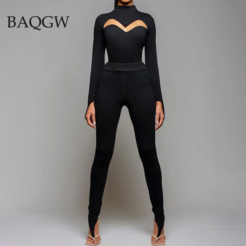 

Autum Long Sleeve Knitted Sweatsuit Women Hollow Out Long Sleeve Tops and Leggings Two Piece Set Sports Workout Matching Sets