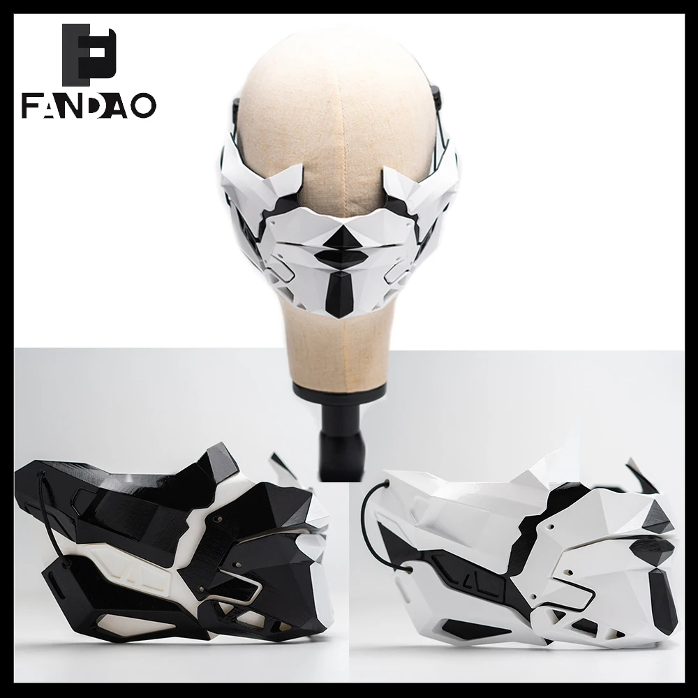 

Tactical Mechanical Half-Face Mask 3D printing Cyberpunk Adjustable Strap Black White Mask Halloween Party Cosplay Costume Prop