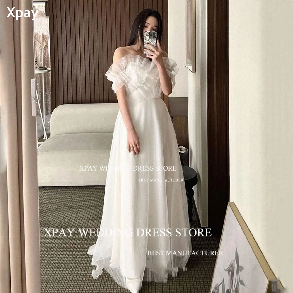 XPAY-vestido de novia con volantes de corazón, hombros descubiertos, Espalda descubierta, sesión de fotos de boda, longitud hasta el suelo, corsé de tul de hadas, vestido de novia