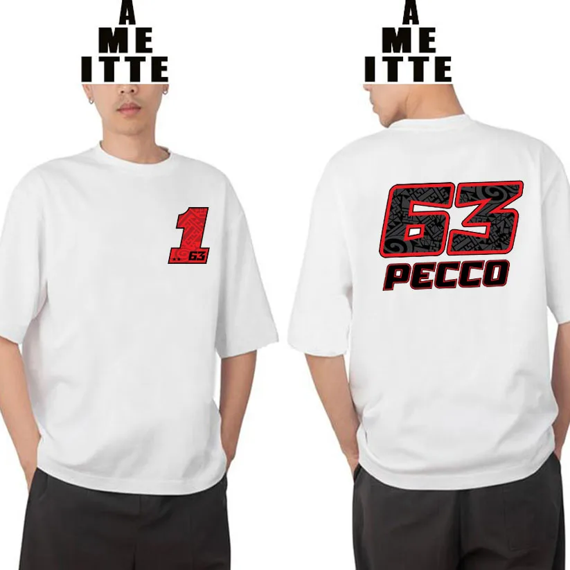 Pecco Bagnaia 63 Francesco 1 GP سباق جديد تي شيرت الهيب هوب الصبي عادية تي شيرت موضة دراجة نارية ركوب قميص رياضي أبيض تيز
