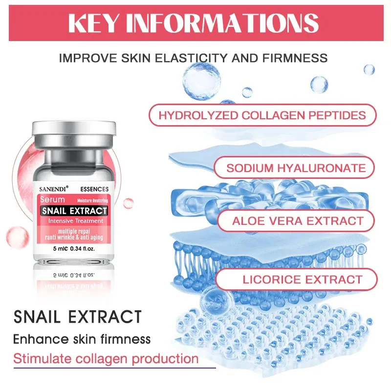 Siero di acido ialuronico con fiala a sei peptidi per il viso Dr Pen SNAIL ACNE Soluzione Riparazione idratante Cura della pelle Scatola coreana da 10 pezzi