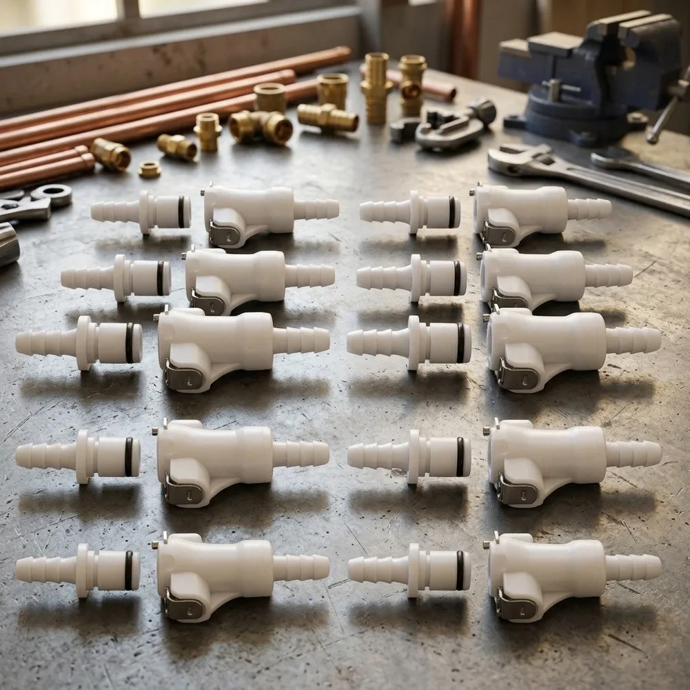 5 Pair 1/4 Inch Quick Disconnect Couplers with Automatic Shut Off Valves for Fluid Systems Requiring Clean Line Breaks