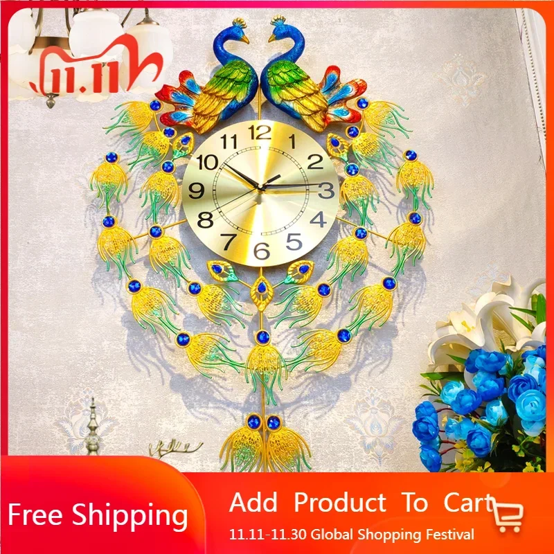 

Peacock Nordic Wall Clocks Digital Luxury Art Mural Big Size Modern Wall Watch Design Silent Reloj Pared Living Room Decoration