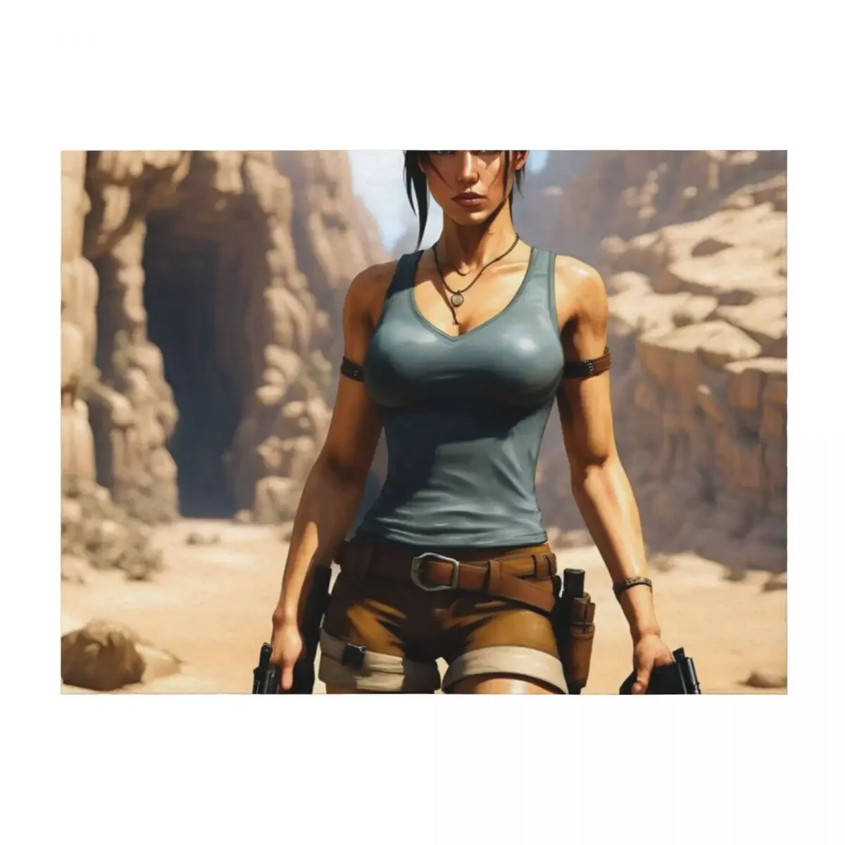 

Lara Croft coming out of a cavern Throw Blanket Moving sofa bed Large blankets ands Blankets