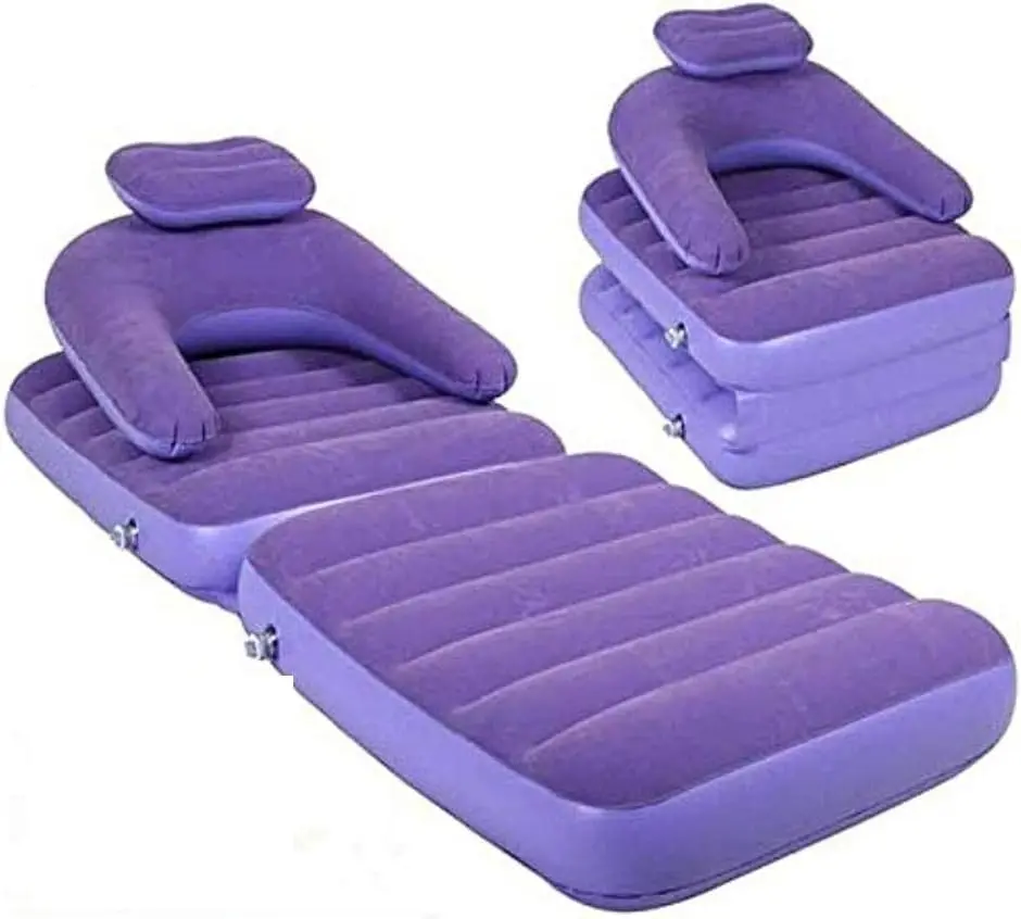 PVC Inflatable Folding Portable Sofa Chair Multi-functional Lazy Flocking Single Size Air Bed Mattress RV Purple Color