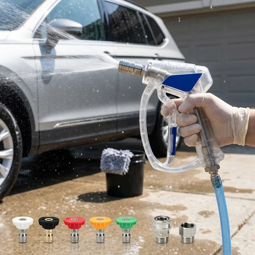 Quick Connect High Pressure Cleaner 5000 PSI with 360 Degree Rotating Connector and Five Nozzle Set for Gas Electric Washers