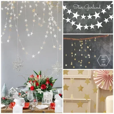Neue 2 stücke 1set Papier Stern Banner Girlanden 4M Geburtstag String Kette Banner Ornamente Vorhang Hochzeit Party zimmer Dekor Liefert – Detail 1