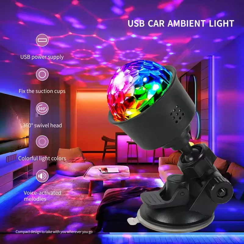 RGB الصوت المنشط LED كرة ديسكو الخفيفة مع جهاز التحكم عن بعد الدورية DJ المرحلة مصباح للمنزل سيارة نادي حفلة عيد الميلاد الديكور #2