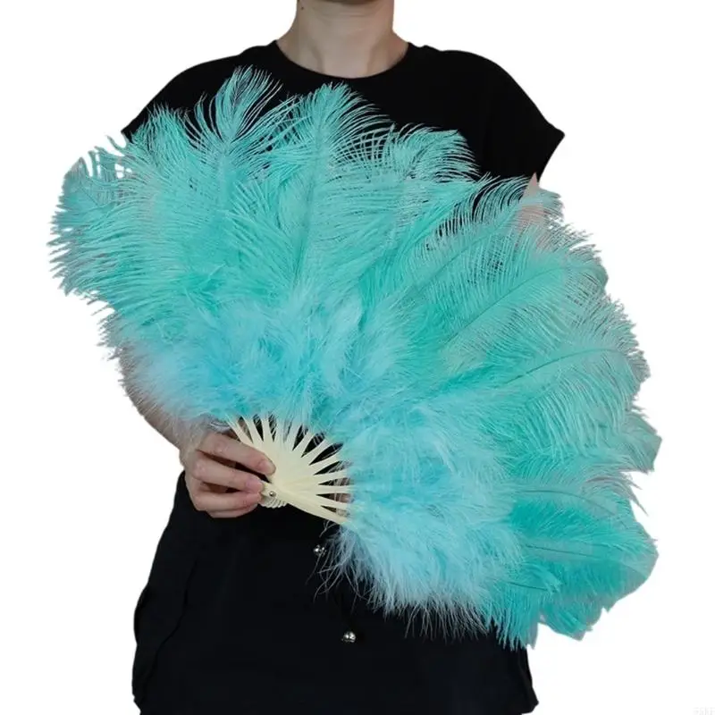 Feathered Folding Hand Fan with Bamboos Frame for Theater and Party Scene 55KF