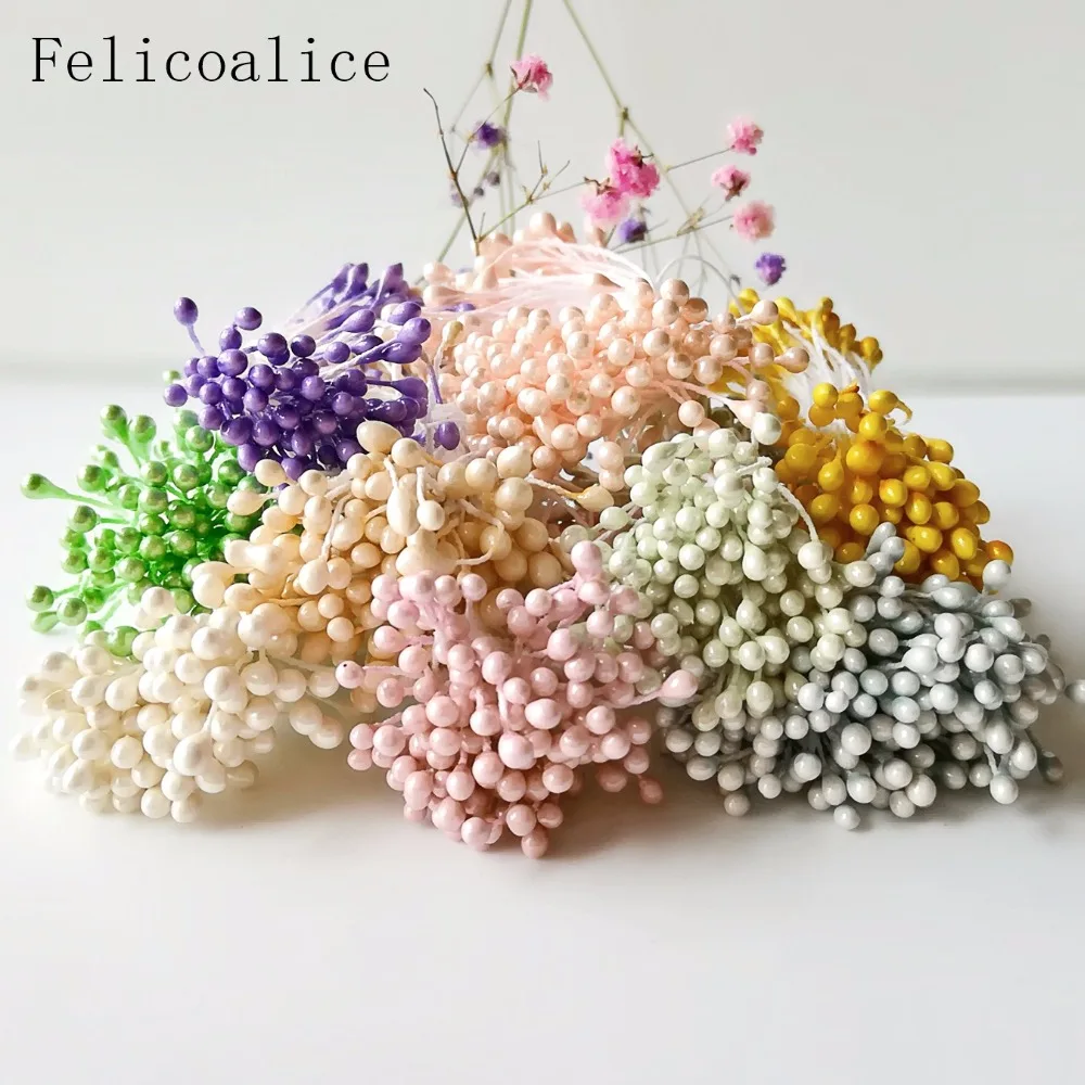 3mm 500pcs Pearl Flower Stamen Pistil Cake Decoration For DIY Double Heads Floral Stamen For DIY Wedding Decoration