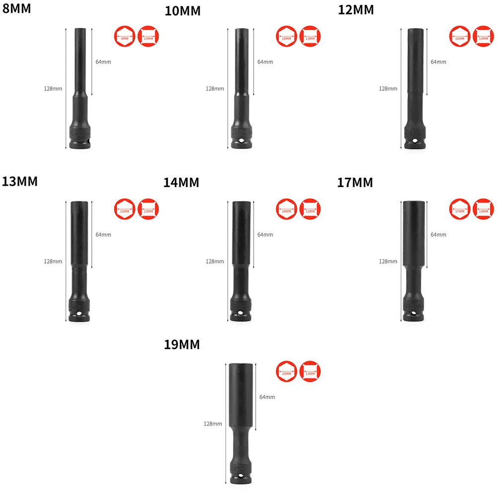 

5/7pcs Socket Extra Long 128mm 1/2 Inch Drive Thin-Walled Hex Socket For Car Machine Repair Accessories 8/10/12/13/14/17/19mm