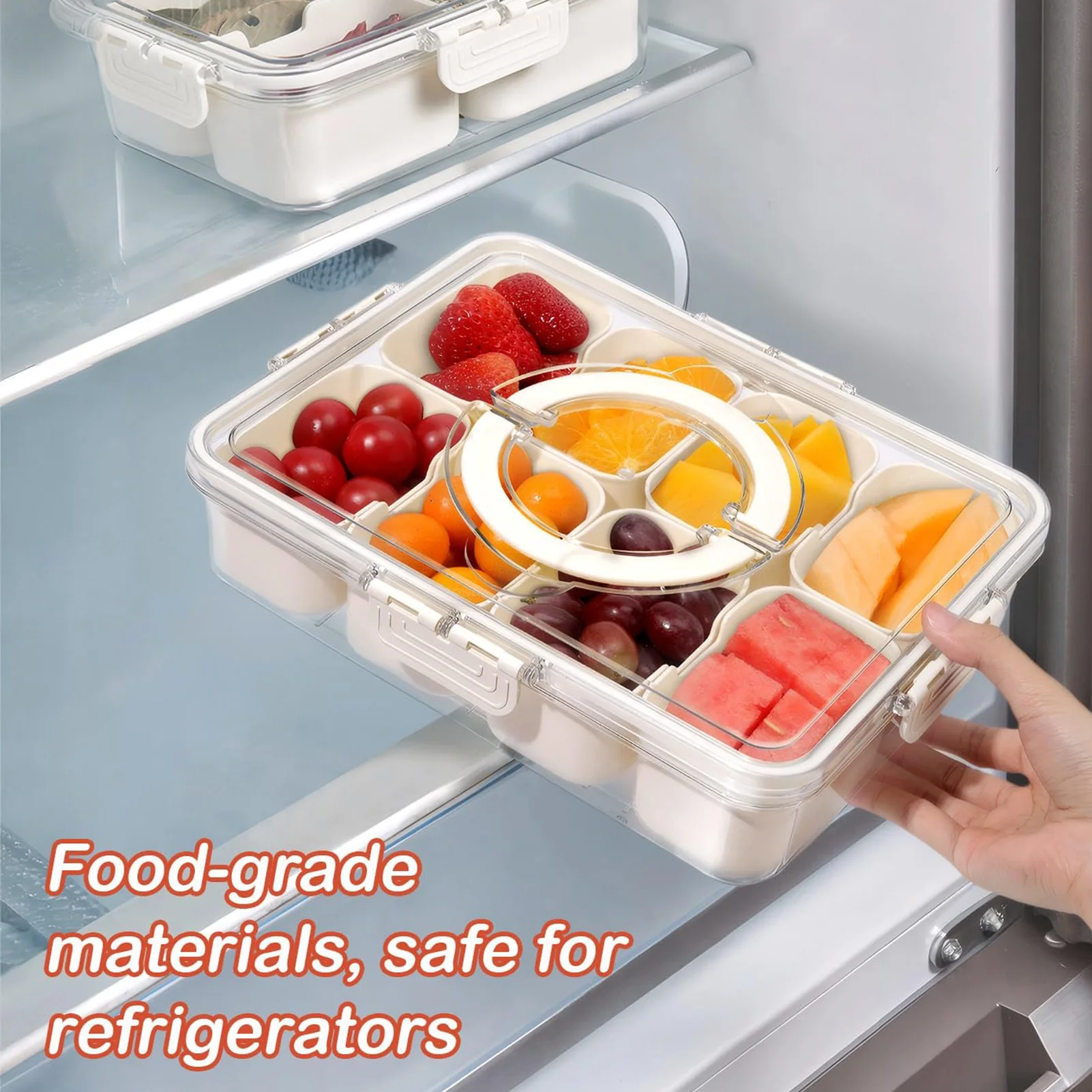 

8 Grids Refrigerator Storage Box With Lid And Handle Food Preservation Box Divided Serving Tray Kitchen Fruit Fish Containers