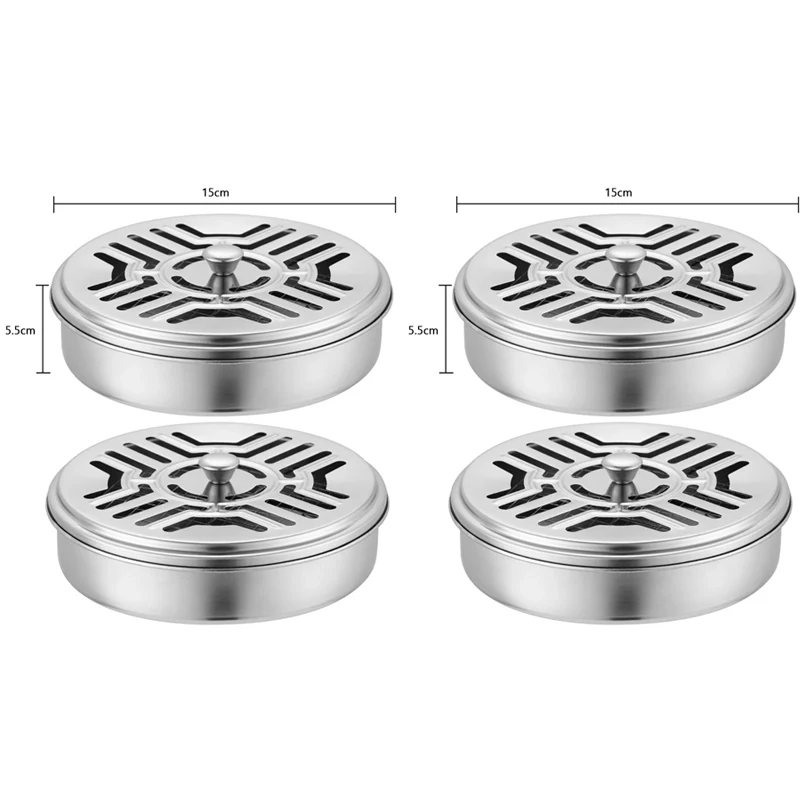 Mosquito Coils Holder RVS Mosquito Coil Box met deksel Ronde Mosquito Coil Tray Gemakkelijk schoon te maken Anti-muggenbenodigdheden