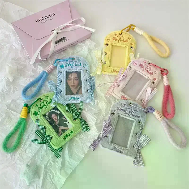 Cute Ballet-style Ribbon Photocard Holder Plush Card Holder With Lanyard Idol Photo Storage Card Display Protective Pendant Gift