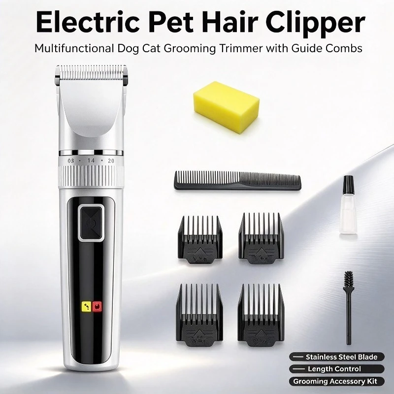 Electric Pet Hair Clipper, Multifunctional Dog Cat Grooming Trimmer with Combs