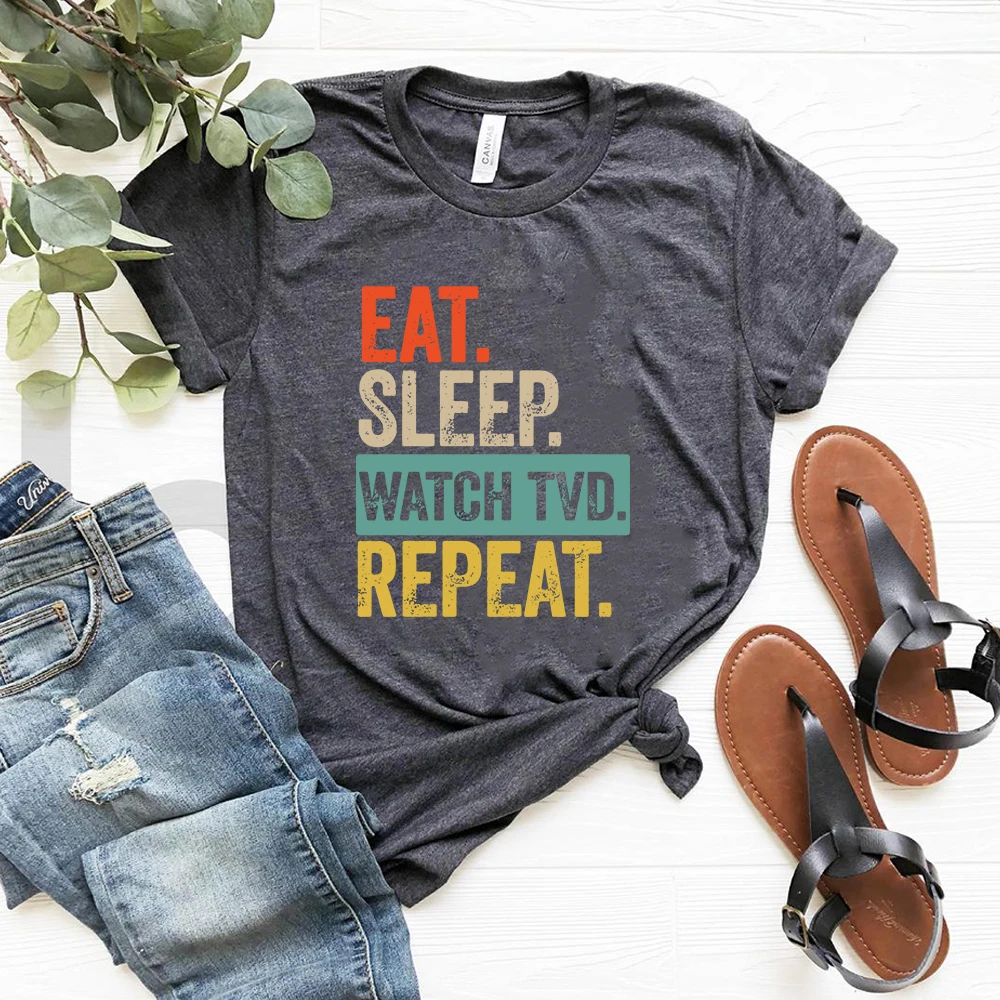 Eat Sleep Watch TVD Repeat T-shirt Vintage The Vampire Diares Shirt Mystic Falls Virginia Tee Salvatore Tshirt Vampire Fan Gift