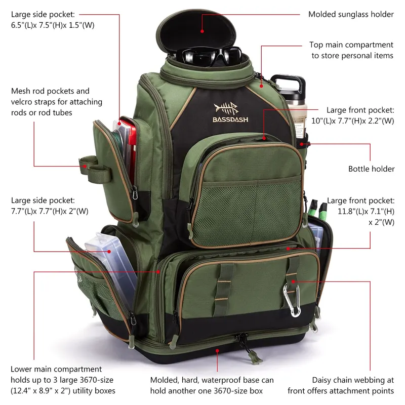 Mochila Tática Leve Bassdash para Pesca com Caixa de Tackle — foto 3
