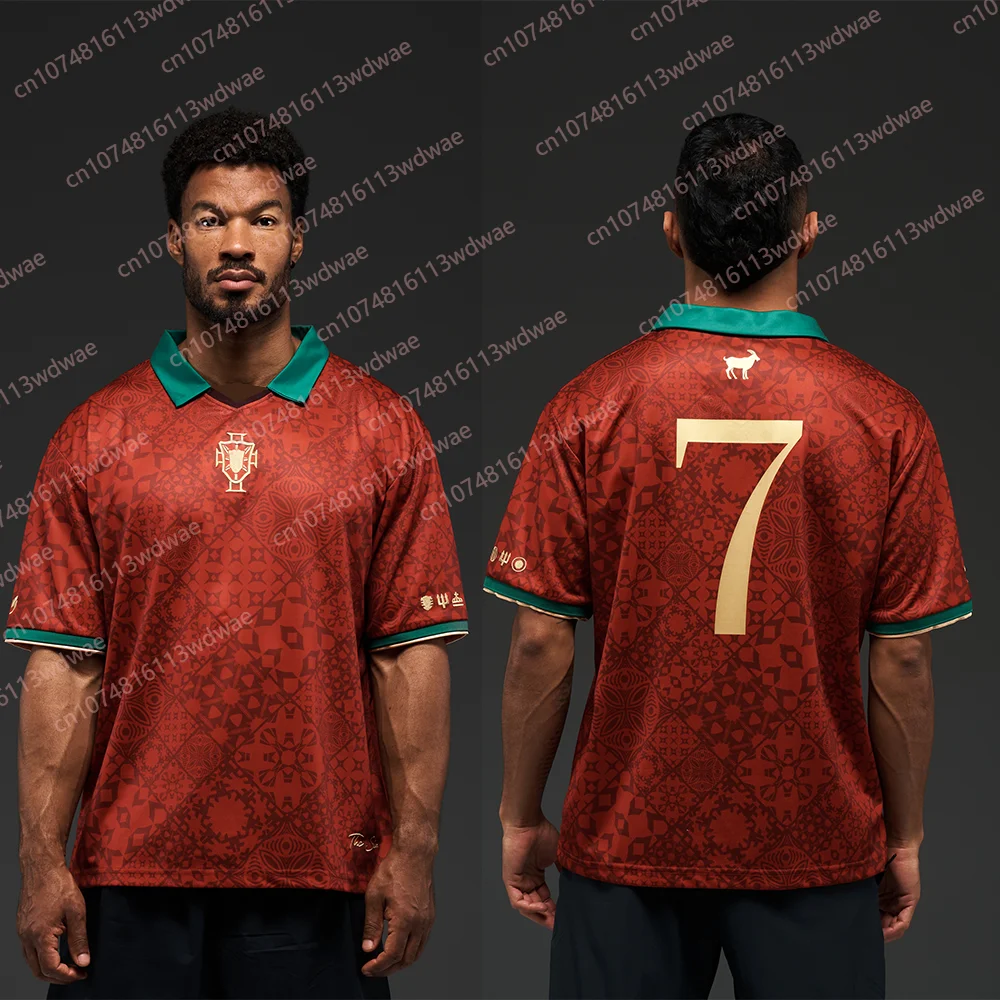 

T-shirt For Men Portugal Football Jersey Short Sleeve Quick Dry Ronaldo 7 Jersey Kit Jersey Classic Retro Polo Jersey Kit