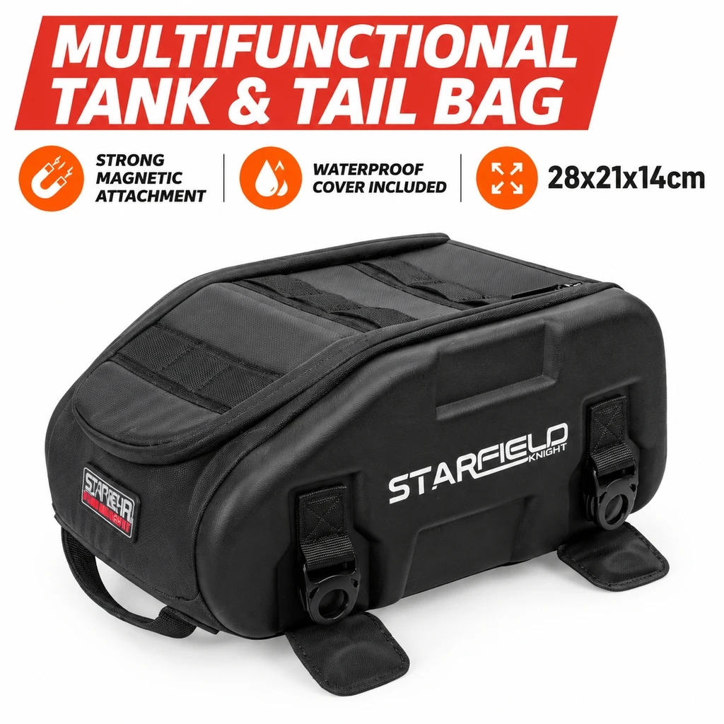 Motorcycle Tail Bag Waterproof Magnetic Tank Bag Multifunctional Large Capacity with Rain Cover Riding Outdoor Sports Black