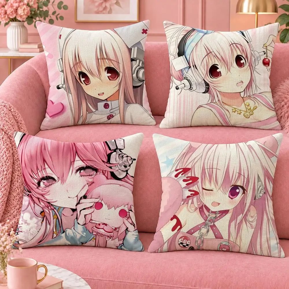 Anime Virtual Idol Super Sonico Cushion Cover Cute Cartoon Throw Pillow Cover Soft Plush Cushion Cover Sofa Bedroom Home Decor