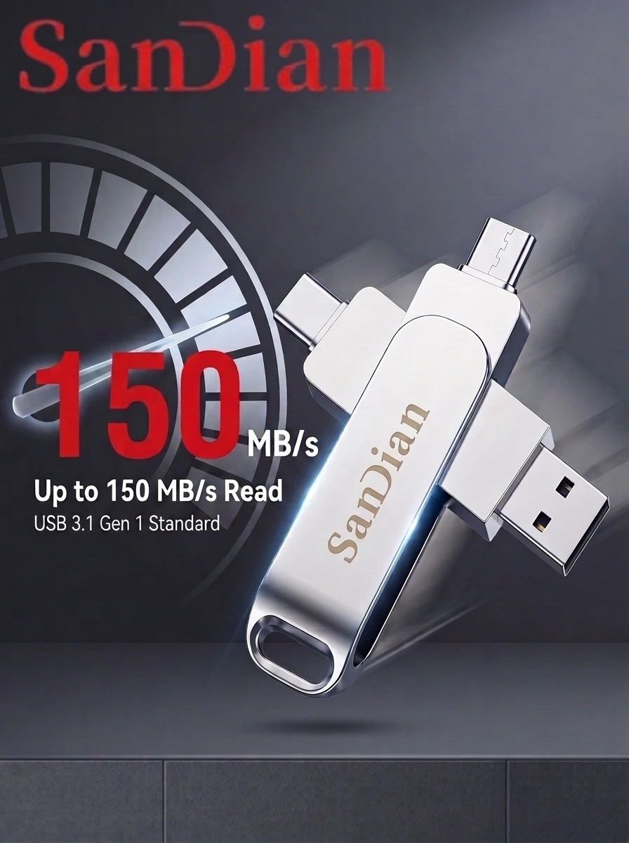 New USB 3.1 Flash Drive 128GB 256GB 512GB Metal Type‑C Pendrive 2in1 Dual Interface OTG Memory Stick For Smartphone Laptop Mac - view 3