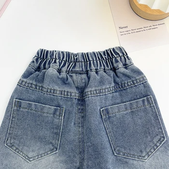 Girls Butterfly Wide-Leg Jeans 5 Girls' Jeans Straight Wide Leg Washed Soft Cow Pine Girl All-Match Wide and Long Pants Spring New 5