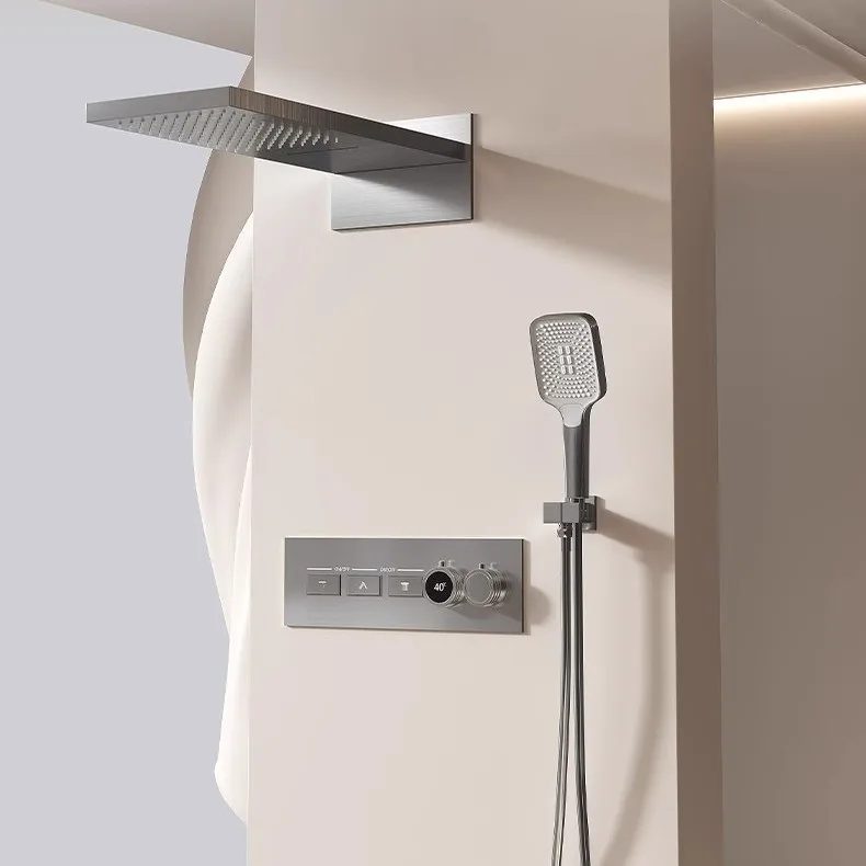 

Полностью латунный скрытый душевой набор, настенная термостатическая цифровая душевая система высокого давления с дождевой системой
