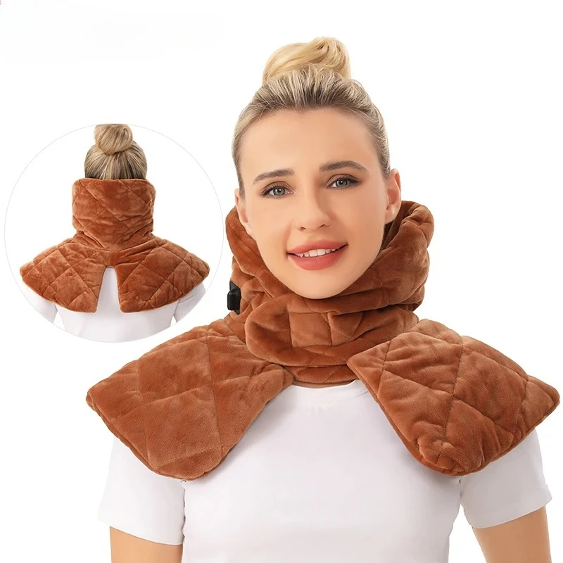 

Brown Heated Shoulder Neck Shawl 3 Heating Modes Plush Fabric Cold Shoulder Stiffness Relief Warm Scarf for Office Workers