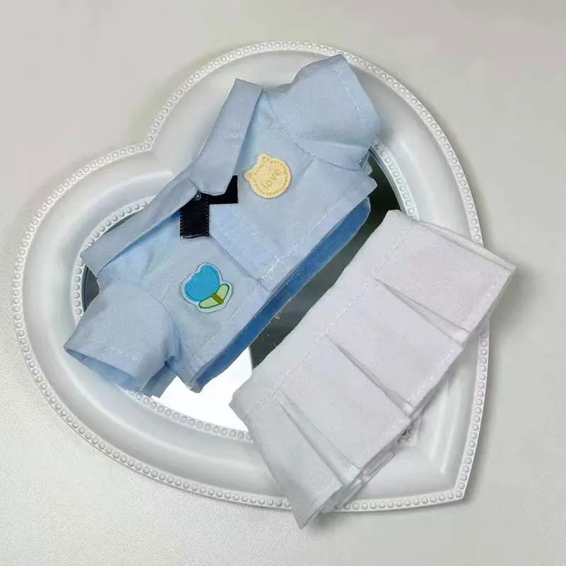 20Cm Pluche Speelgoed Pop Kleding Jk Kleding Shirt Geplooide Rok Set Schoolseizoen Baby Meisje Verjaardagscadeau