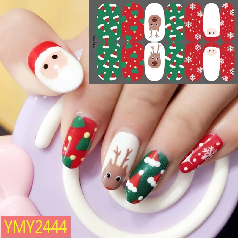 Papai Noel nail stickers, capa completa, 14 dicas, decoração, auto-adesivo, para nail art