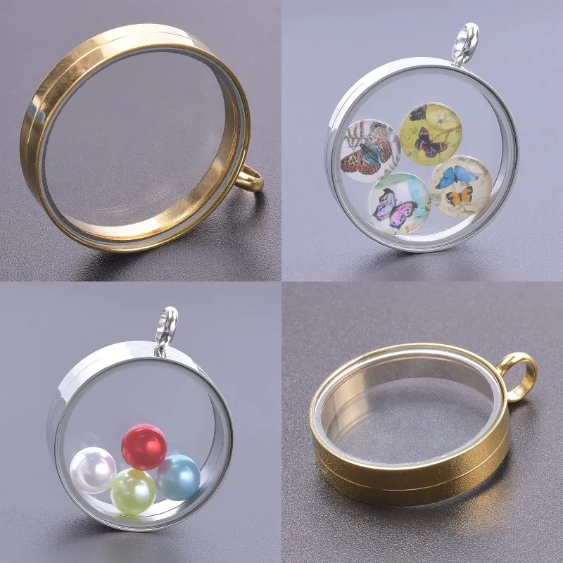 10Pcs/Lot Stainless Steel DIY Round Reliquary Living Locket Pendant Clear Glass Memory Floating Medallion Colgantes Jewelry Bulk