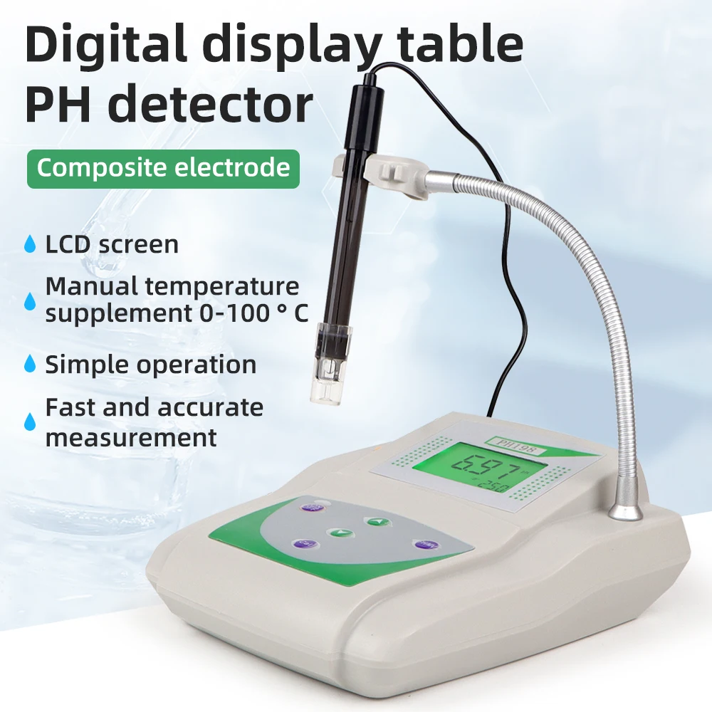 Digital Benchtop PH Meter Large LCD Screen Water Quality Tester PH Measuring Instrument Temperature Compensation for Lab