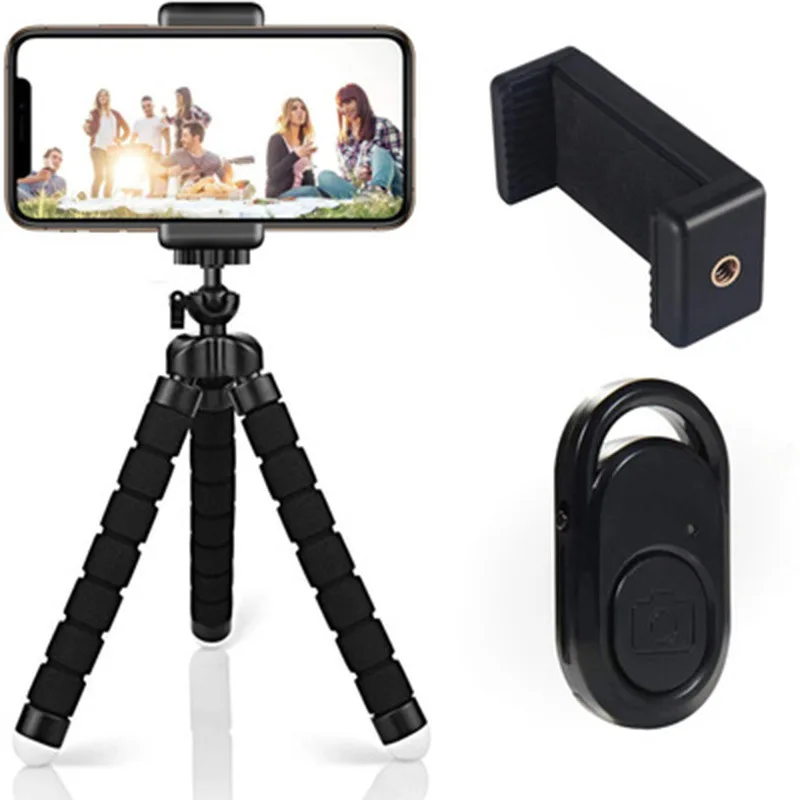 Phone Tripod Holder Flexible Sponge Octopus Tripod Stand Mount or Bluetooth Remote Shutter Selfie Stick Self-timer Bracket