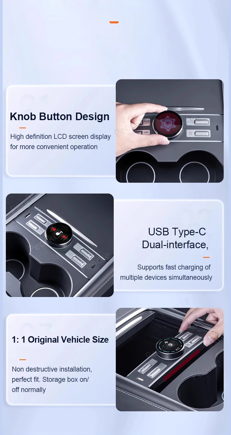 Nuovo LCD Intelligent Physical Button manopola AC Control controllo del sedile del passeggero caricatore rapido USB Type-C per Tesla Model Y 3